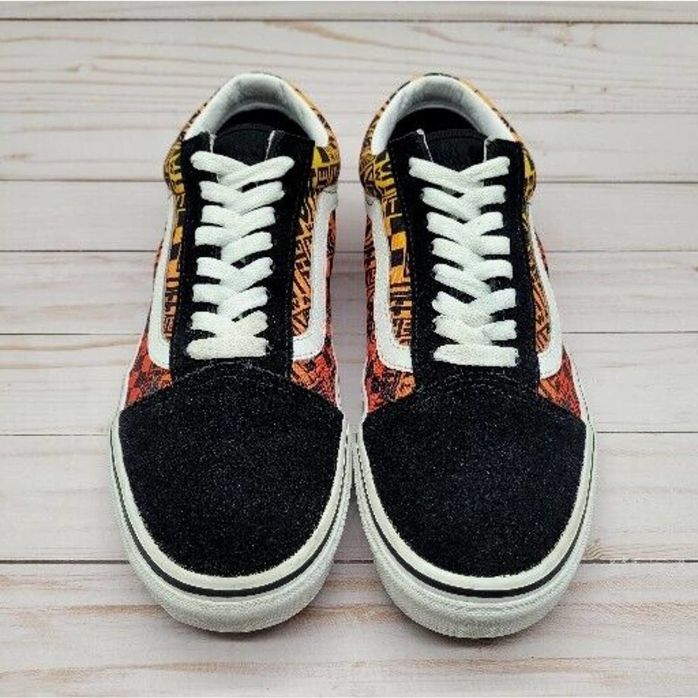 VANS Old Skool Low Logo Flame Suede Canvas Black Sneakers Mens 8